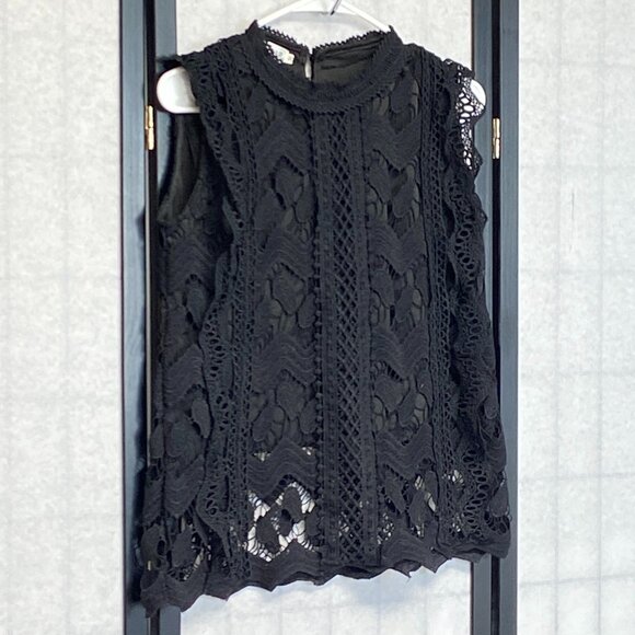 Yaostar Black Crochet Lace Sleeveless Ruffle Tank Top Tunic Lined Boho Chic M - Picture 3 of 15
